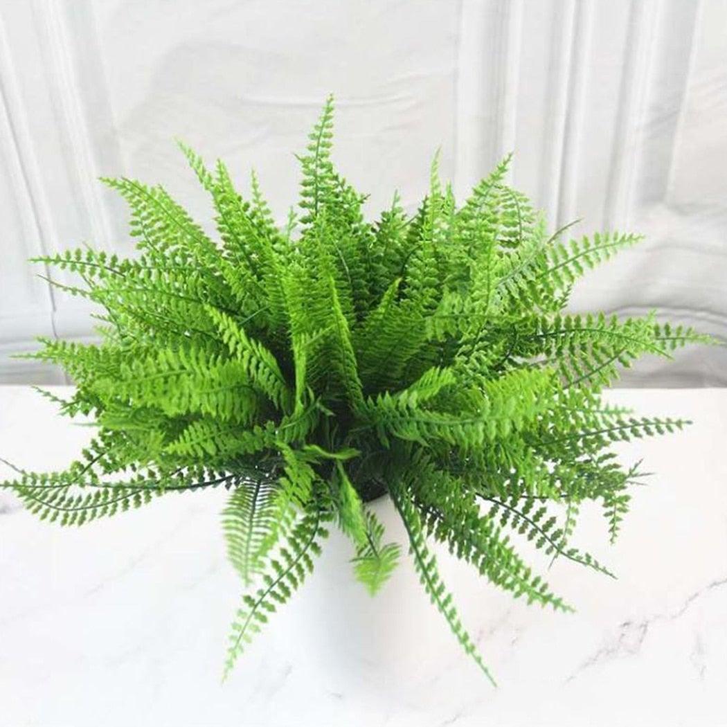 New Artificial Shrubs Boston Fern Grass Fake Green Bushes Indoor Outdoor UV Resistant Indoor Outside For Home Garden Porch Window Décor Stevvex