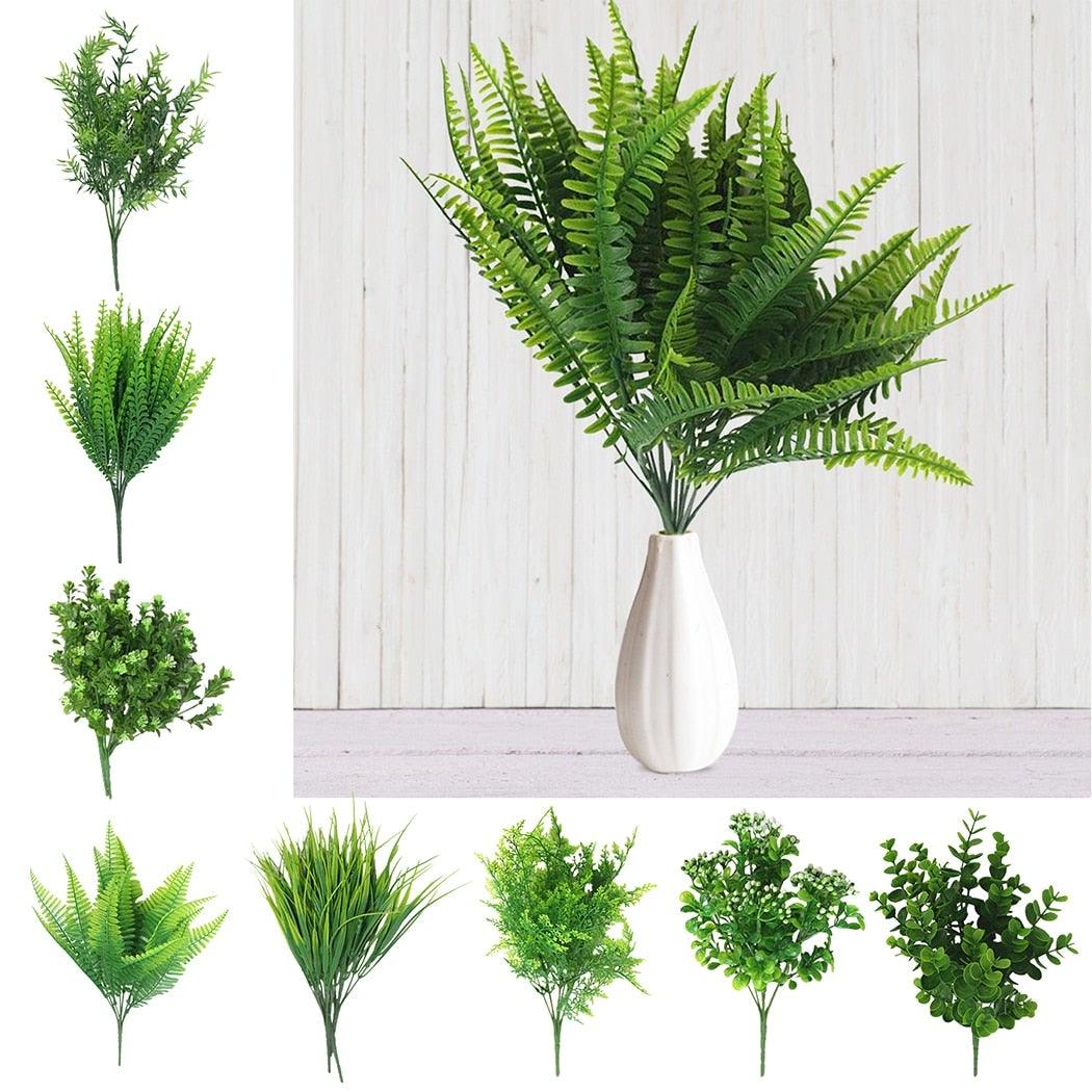 New Artificial Shrubs Boston Fern Grass Fake Green Bushes Indoor Outdoor UV Resistant Indoor Outside For Home Garden Porch Window Décor Stevvex