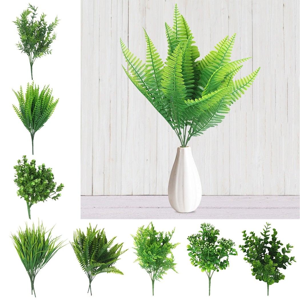 New Artificial Shrubs Boston Fern Grass Fake Green Bushes Indoor Outdoor UV Resistant Indoor Outside For Home Garden Porch Window Décor Stevvex