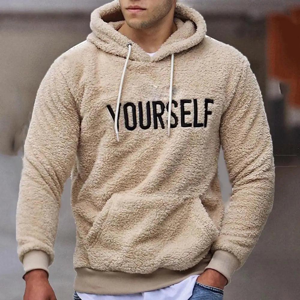 New Autumn And Winter Warm Men Wool Hooded Sweatshirts Letter Print Hooded Men's Embroidered Sweater Casual Hooded Long Sleeve Hipster Gym Long Sleeve Hoodies Stevvex