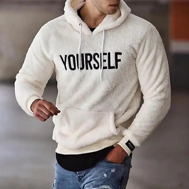 New Autumn And Winter Warm Men Wool Hooded Sweatshirts Letter Print Hooded Men's Embroidered Sweater Casual Hooded Long Sleeve Hipster Gym Long Sleeve Hoodies Stevvex