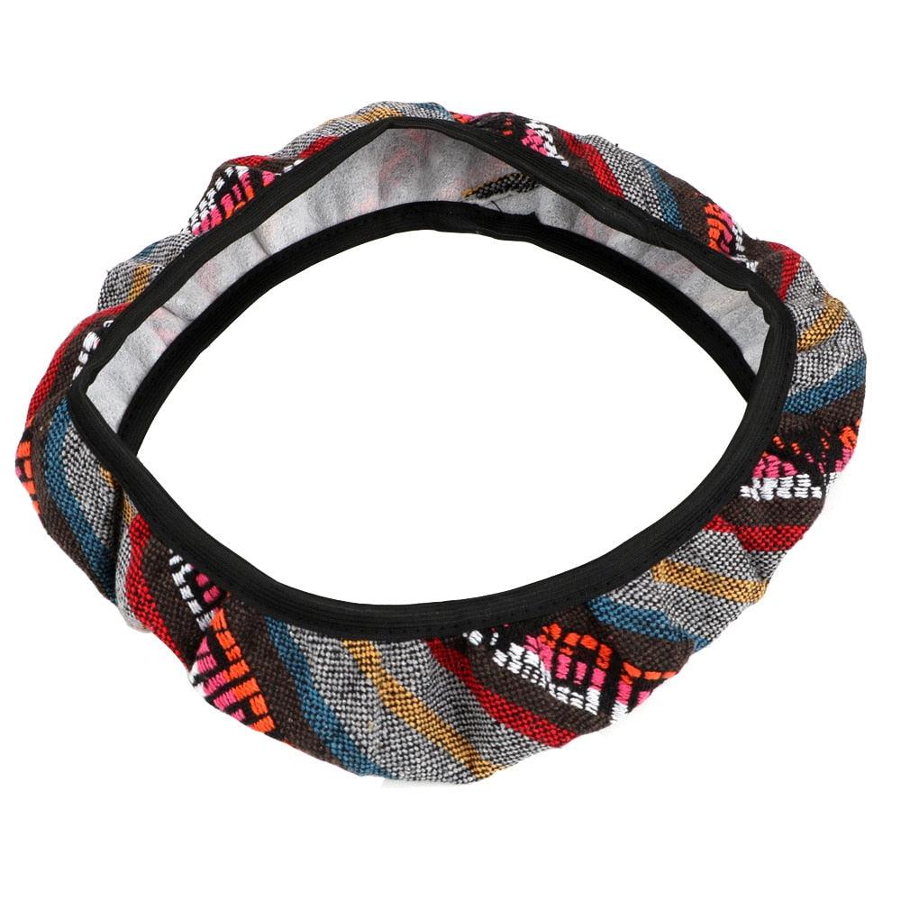 New Baja Blanket Car Steering Wheel Cover Linen Universal Elastic Flax Stripe Cool Interior Car Steering Wheel Cover Ethnic Style Car Accessories Steering Wheel Covers with Cloth for Women Breathable Anti Skid Better Grips Steering Wheel Cover Women Stevvex