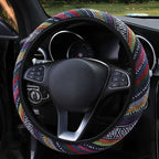 New Baja Blanket Car Steering Wheel Cover Linen Universal Elastic Flax Stripe Cool Interior Car Steering Wheel Cover Ethnic Style Car Accessories Steering Wheel Covers with Cloth for Women Breathable Anti Skid Better Grips Steering Wheel Cover Women Stevvex