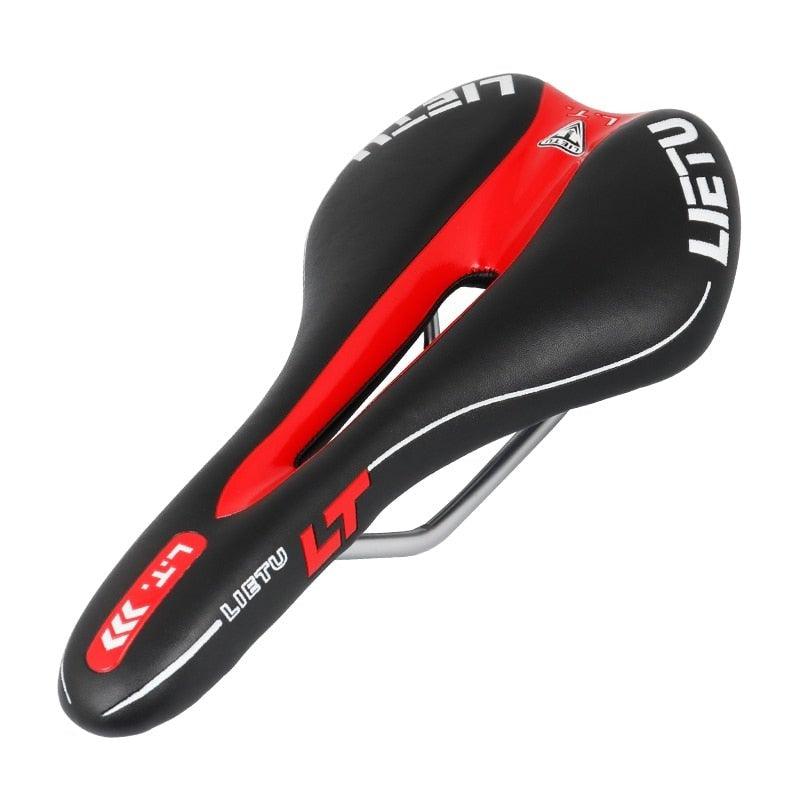 New Bicycle Saddle Ergonomic Road Bike Perforated Seat Foam Cushioned PU Leather Texture Steel Rail Cycle Accessories Mountain Bike Seat Comfortable Memory Foam Bicycle Seats For Mens Stevvex