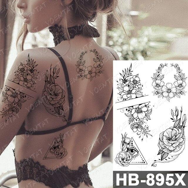 New Big Butterfly Waterproof Temporary Sticker Tattoo Elegant Black Colorful Tattoos Rose For Women Men Stevvex
