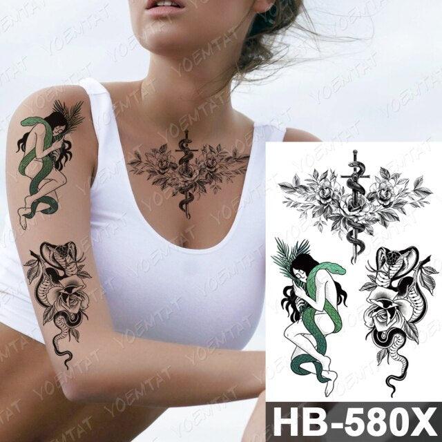 New Big Butterfly Waterproof Temporary Sticker Tattoo Elegant Black Colorful Tattoos Rose For Women Men Stevvex