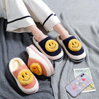New Big Smile Floor Short Plush Fleece Flat For Couple Shoes Black Indoor Women Winter Fluffy Fur Slippers Warm Comfy Memory Foam Home Slippers Women's Anti-Slip House Shoes