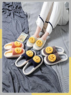 New Big Smile Floor Short Plush Fleece Flat For Couple Shoes Black Indoor Women Winter Fluffy Fur Slippers Warm Comfy Memory Foam Home Slippers Women's Anti-Slip House Shoes