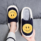 New Big Smile Floor Short Plush Fleece Flat For Couple Shoes Black Indoor Women Winter Fluffy Fur Slippers Warm Comfy Memory Foam Home Slippers Women's Anti-Slip House Shoes