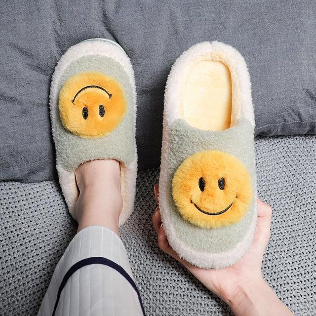 New Big Smile Floor Short Plush Fleece Flat For Couple Shoes Black Indoor Women Winter Fluffy Fur Slippers Warm Comfy Memory Foam Home Slippers Women's Anti-Slip House Shoes