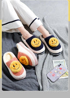 New Big Smile Floor Short Plush Fleece Flat For Couple Shoes Black Indoor Women Winter Fluffy Fur Slippers Warm Comfy Memory Foam Home Slippers Women's Anti-Slip House Shoes