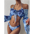 New Bikini Bikini Swimsuit For Women 3 Pieces Set Knot Front Off Shoulder Cover Up with Halter Bikini Sets Bathing Suit Women Swimwear Female Swimsuit Three-pieces Bikini set Halter Bather Bathing Suit Swim Beach Lady Stevvex