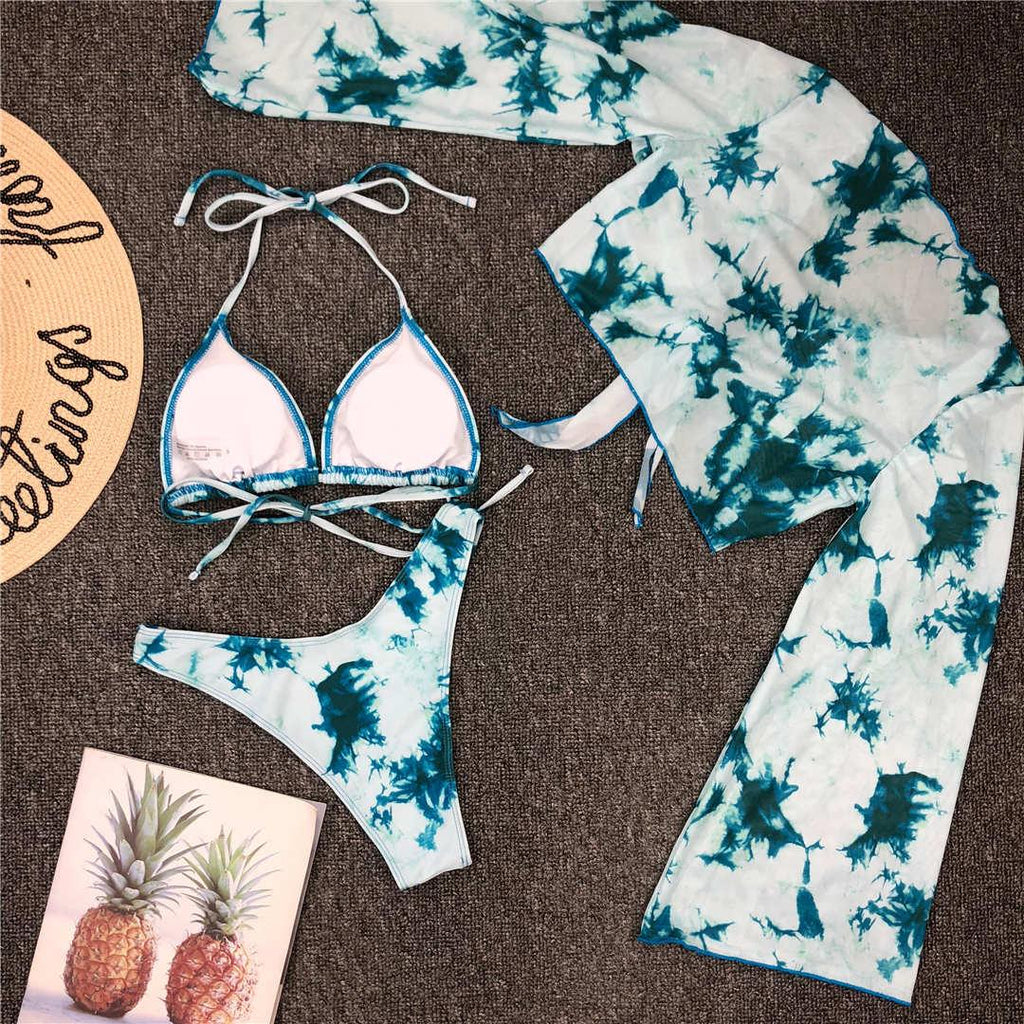New Bikini Bikini Swimsuit For Women 3 Pieces Set Knot Front Off Shoulder Cover Up with Halter Bikini Sets Bathing Suit Women Swimwear Female Swimsuit Three-pieces Bikini set Halter Bather Bathing Suit Swim Beach Lady Stevvex