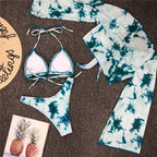 New Bikini Bikini Swimsuit For Women 3 Pieces Set Knot Front Off Shoulder Cover Up with Halter Bikini Sets Bathing Suit Women Swimwear Female Swimsuit Three-pieces Bikini set Halter Bather Bathing Suit Swim Beach Lady Stevvex