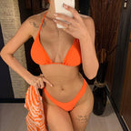 New Bikini Bikini Swimsuit For Women 3 Pieces Set Knot Front Off Shoulder Cover Up with Halter Bikini Sets Bathing Suit Women Swimwear Female Swimsuit Three-pieces Bikini set Halter Bather Bathing Suit Swim Beach Lady Stevvex