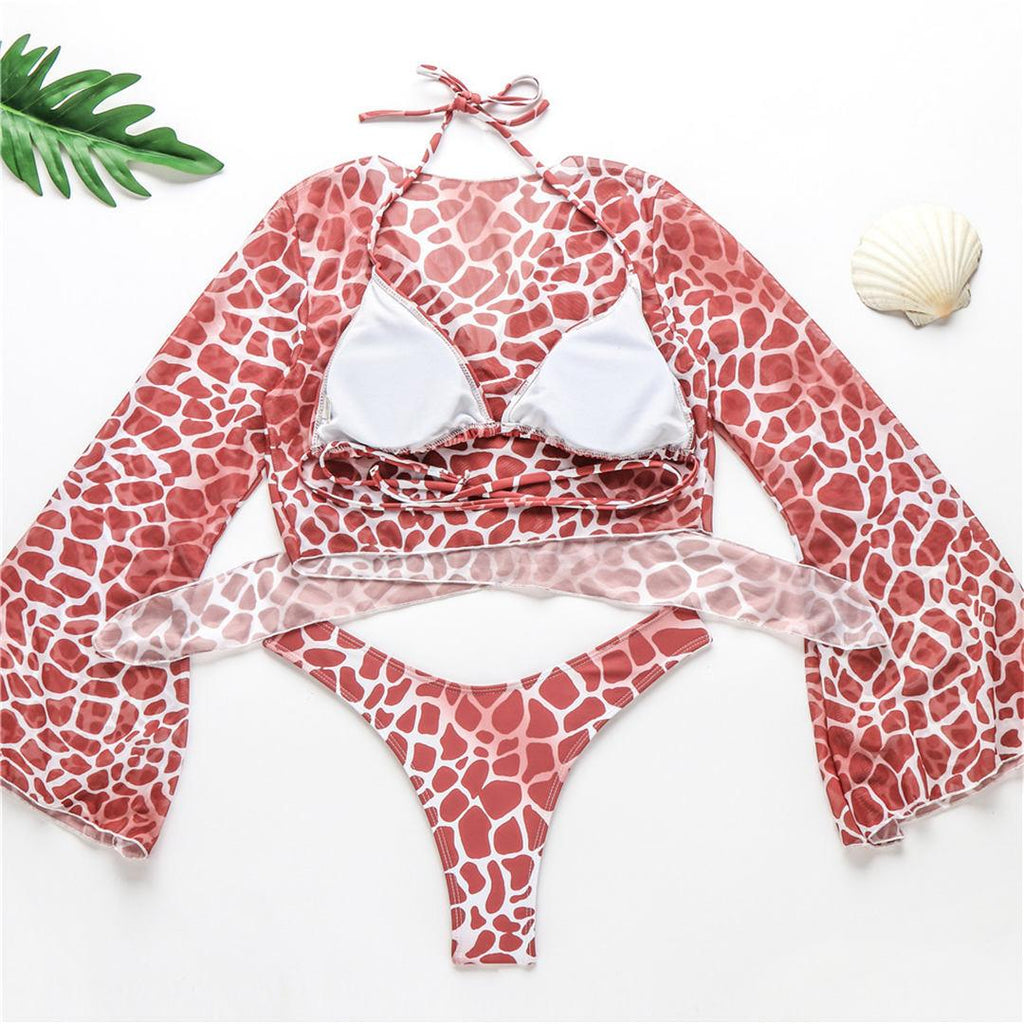 New Bikini Bikini Swimsuit For Women 3 Pieces Set Knot Front Off Shoulder Cover Up with Halter Bikini Sets Bathing Suit Women Swimwear Female Swimsuit Three-pieces Bikini set Halter Bather Bathing Suit Swim Beach Lady Stevvex
