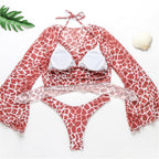 New Bikini Bikini Swimsuit For Women 3 Pieces Set Knot Front Off Shoulder Cover Up with Halter Bikini Sets Bathing Suit Women Swimwear Female Swimsuit Three-pieces Bikini set Halter Bather Bathing Suit Swim Beach Lady Stevvex