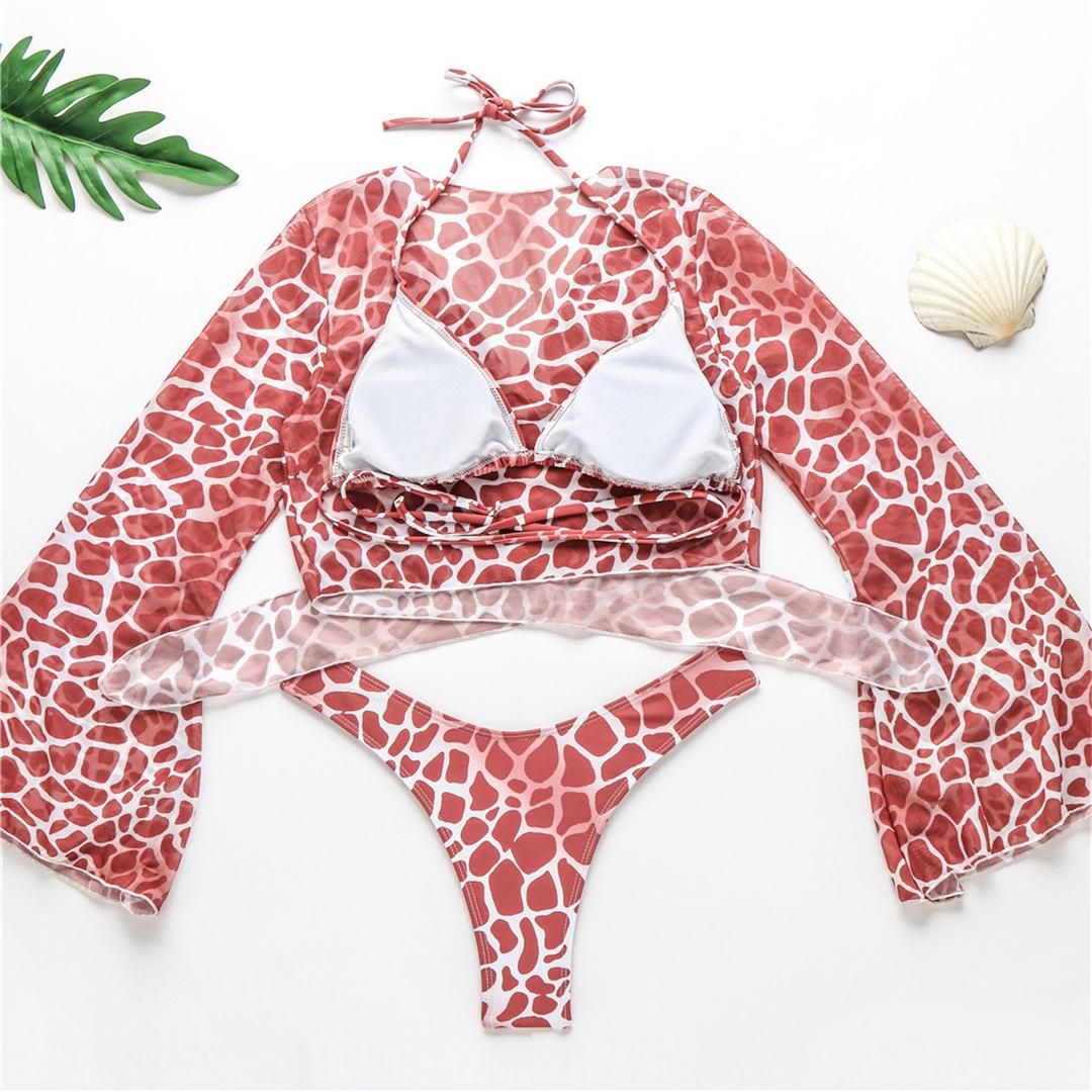 New Bikini Bikini Swimsuit For Women 3 Pieces Set Knot Front Off Shoulder Cover Up with Halter Bikini Sets Bathing Suit Women Swimwear Female Swimsuit Three-pieces Bikini set Halter Bather Bathing Suit Swim Beach Lady Stevvex
