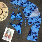 New Bikini Bikini Swimsuit For Women 3 Pieces Set Knot Front Off Shoulder Cover Up with Halter Bikini Sets Bathing Suit Women Swimwear Female Swimsuit Three-pieces Bikini set Halter Bather Bathing Suit Swim Beach Lady Stevvex