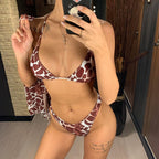 New Bikini Bikini Swimsuit For Women 3 Pieces Set Knot Front Off Shoulder Cover Up with Halter Bikini Sets Bathing Suit Women Swimwear Female Swimsuit Three-pieces Bikini set Halter Bather Bathing Suit Swim Beach Lady Stevvex