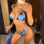New Bikini Bikini Swimsuit For Women 3 Pieces Set Knot Front Off Shoulder Cover Up with Halter Bikini Sets Bathing Suit Women Swimwear Female Swimsuit Three-pieces Bikini set Halter Bather Bathing Suit Swim Beach Lady Stevvex