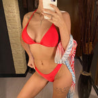 New Bikini Bikini Swimsuit For Women 3 Pieces Set Knot Front Off Shoulder Cover Up with Halter Bikini Sets Bathing Suit Women Swimwear Female Swimsuit Three-pieces Bikini set Halter Bather Bathing Suit Swim Beach Lady Stevvex