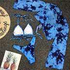 New Bikini Bikini Swimsuit For Women 3 Pieces Set Knot Front Off Shoulder Cover Up with Halter Bikini Sets Bathing Suit Women Swimwear Female Swimsuit Three-pieces Bikini set Halter Bather Bathing Suit Swim Beach Lady Stevvex