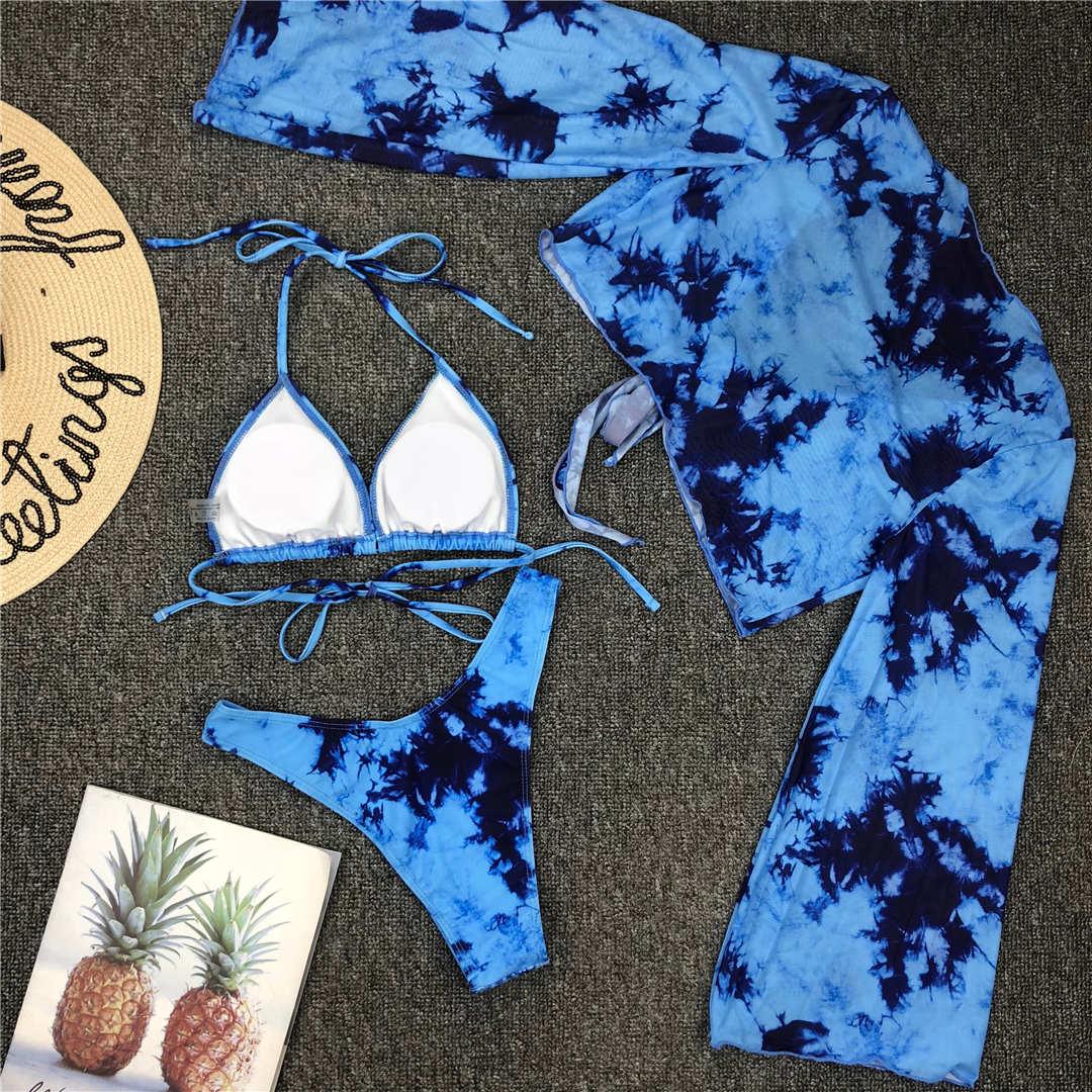 New Bikini Bikini Swimsuit For Women 3 Pieces Set Knot Front Off Shoulder Cover Up with Halter Bikini Sets Bathing Suit Women Swimwear Female Swimsuit Three-pieces Bikini set Halter Bather Bathing Suit Swim Beach Lady Stevvex