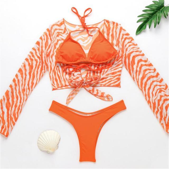New Bikini Bikini Swimsuit For Women 3 Pieces Set Knot Front Off Shoulder Cover Up with Halter Bikini Sets Bathing Suit Women Swimwear Female Swimsuit Three-pieces Bikini set Halter Bather Bathing Suit Swim Beach Lady Stevvex