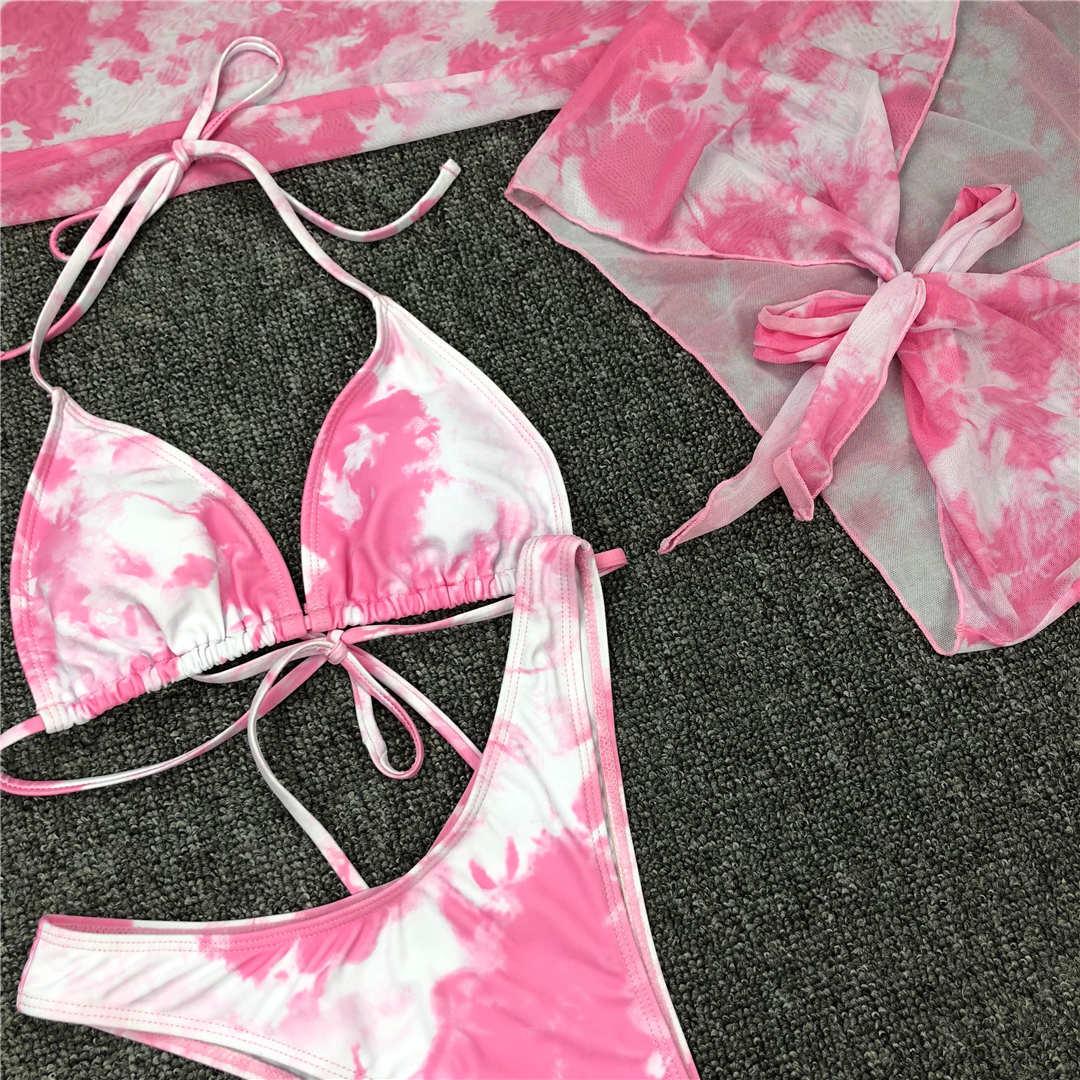 New Bikini Bikini Swimsuit For Women 3 Pieces Set Knot Front Off Shoulder Cover Up with Halter Bikini Sets Bathing Suit Women Swimwear Female Swimsuit Three-pieces Bikini set Halter Bather Bathing Suit Swim Beach Lady Stevvex