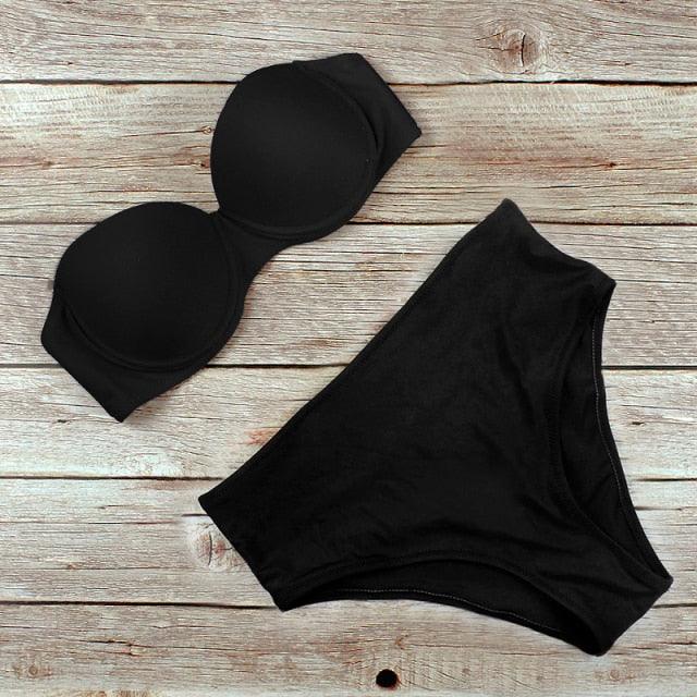 New Bikini Fashion Push Up Bikini Set Swimsuit Bikini Sets Push Up Swimsuits 2 Piece Underwired Bathing Suits Women Bandage High Waist Solid Brown Triangle Swimwear Two-Piece Suits Stevvex