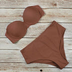 New Bikini Fashion Push Up Bikini Set Swimsuit Bikini Sets Push Up Swimsuits 2 Piece Underwired Bathing Suits Women Bandage High Waist Solid Brown Triangle Swimwear Two-Piece Suits Stevvex
