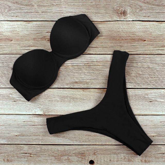 New Bikini Fashion Push Up Bikini Set Swimsuit Bikini Sets Push Up Swimsuits 2 Piece Underwired Bathing Suits Women Bandage High Waist Solid Brown Triangle Swimwear Two-Piece Suits Stevvex
