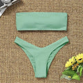 New Bikini High Waist Strapless Bikini Women Swimwear Women Swimsuit Padded Bathing Suit Pure Color Women's Bandeau Bikini Top-High Leg High Waist Bikini Bottom Set Stevvex