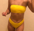 New Bikini High Waist Strapless Bikini Women Swimwear Women Swimsuit Padded Bathing Suit Pure Color Women's Bandeau Bikini Top-High Leg High Waist Bikini Bottom Set Stevvex