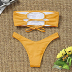 New Bikini High Waist Strapless Bikini Women Swimwear Women Swimsuit Padded Bathing Suit Pure Color Women's Bandeau Bikini Top-High Leg High Waist Bikini Bottom Set Stevvex