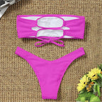 New Bikini High Waist Strapless Bikini Women Swimwear Women Swimsuit Padded Bathing Suit Pure Color Women's Bandeau Bikini Top-High Leg High Waist Bikini Bottom Set Stevvex