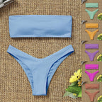 New Bikini High Waist Strapless Bikini Women Swimwear Women Swimsuit Padded Bathing Suit Pure Color Women's Bandeau Bikini Top-High Leg High Waist Bikini Bottom Set Stevvex