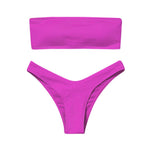 New Bikini High Waist Strapless Bikini Women Swimwear Women Swimsuit Padded Bathing Suit Pure Color Women's Bandeau Bikini Top-High Leg High Waist Bikini Bottom Set Stevvex