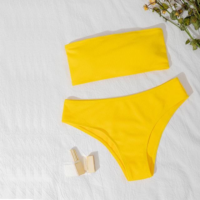 New Bikini High Waist Strapless Bikini Women Swimwear Women Swimsuit Padded Bathing Suit Women High Waist Bikini Set Strapless 2 Piece Bathing Suit Swimsuits Stevvex