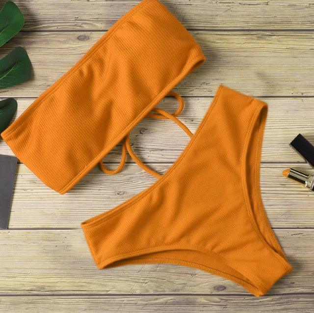 New Bikini High Waist Strapless Bikini Women Swimwear Women Swimsuit Padded Bathing Suit Women High Waist Bikini Set Strapless 2 Piece Bathing Suit Swimsuits Stevvex