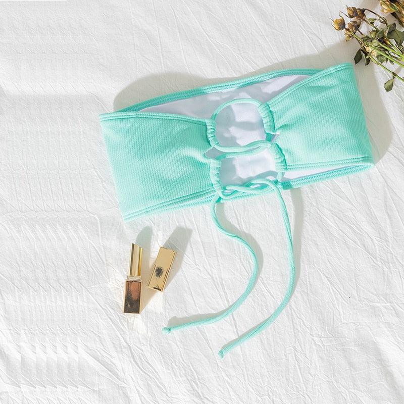 New Bikini High Waist Strapless Bikini Women Swimwear Women Swimsuit Padded Bathing Suit Women High Waist Bikini Set Strapless 2 Piece Bathing Suit Swimsuits Stevvex
