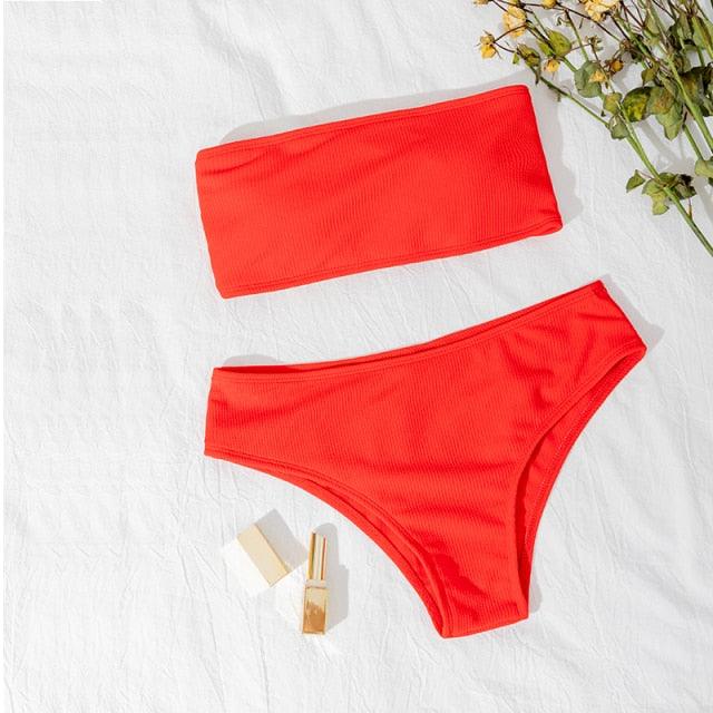 New Bikini High Waist Strapless Bikini Women Swimwear Women Swimsuit Padded Bathing Suit Women High Waist Bikini Set Strapless 2 Piece Bathing Suit Swimsuits Stevvex