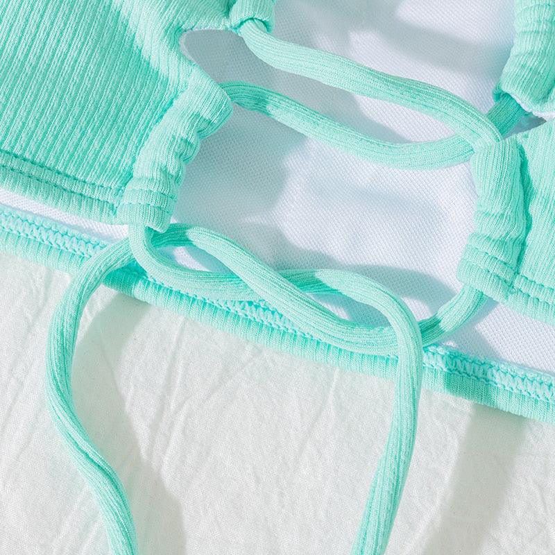 New Bikini High Waist Strapless Bikini Women Swimwear Women Swimsuit Padded Bathing Suit Women High Waist Bikini Set Strapless 2 Piece Bathing Suit Swimsuits Stevvex