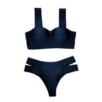 New Bikini Sets Black Push Up Swimsuit Women Neon Patchwork Bikini Swimsuit 2 Piece Cutout Molded Push Up Bathing Suit Women Swimwear Splicing Bathing Suit Holiday Beach Swimming Suit Stevvex
