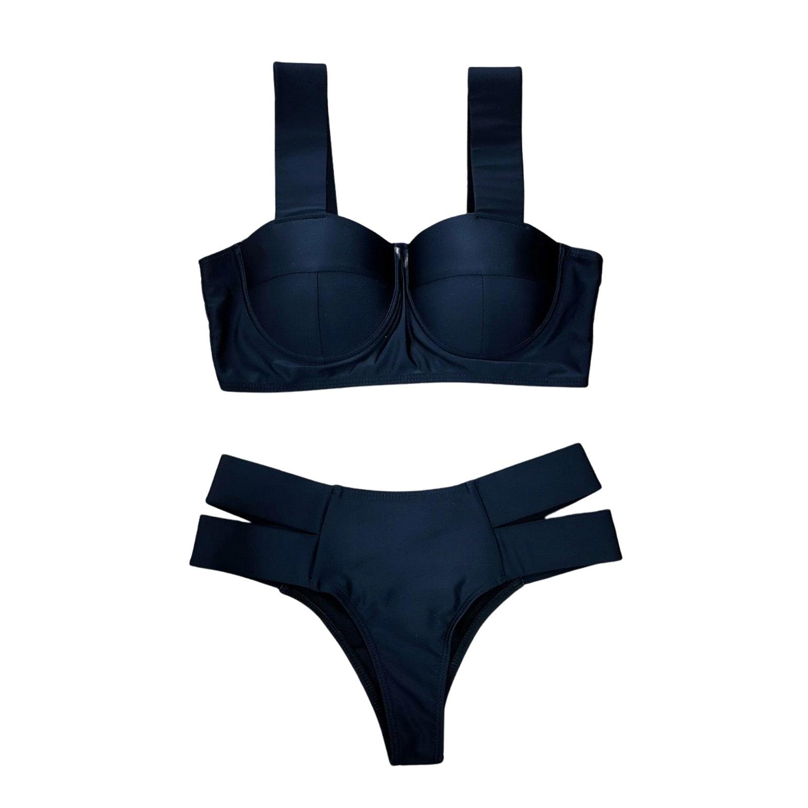 New Bikini Sets Black Push Up Swimsuit Women Neon Patchwork Bikini Swimsuit 2 Piece Cutout Molded Push Up Bathing Suit Women Swimwear Splicing Bathing Suit Holiday Beach Swimming Suit Stevvex