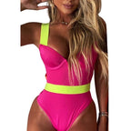 New Bikini Sets Black Push Up Swimsuit Women Neon Patchwork Bikini Swimsuit 2 Piece Cutout Molded Push Up Bathing Suit Women Swimwear Splicing Bathing Suit Holiday Beach Swimming Suit Stevvex