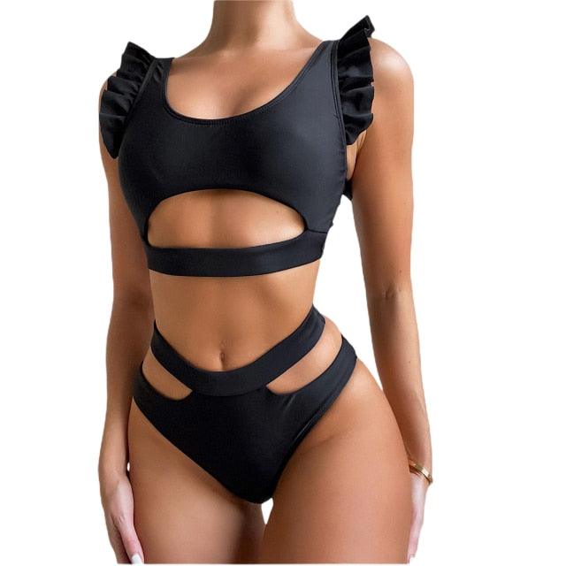 New Bikini Sets Black Push Up Swimsuit Women Neon Patchwork Bikini Swimsuit 2 Piece Cutout Molded Push Up Bathing Suit Women Swimwear Splicing Bathing Suit Holiday Beach Swimming Suit Stevvex