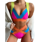 New Bikini Sets Black Push Up Swimsuit Women Neon Patchwork Bikini Swimsuit 2 Piece Cutout Molded Push Up Bathing Suit Women Swimwear Splicing Bathing Suit Holiday Beach Swimming Suit Stevvex