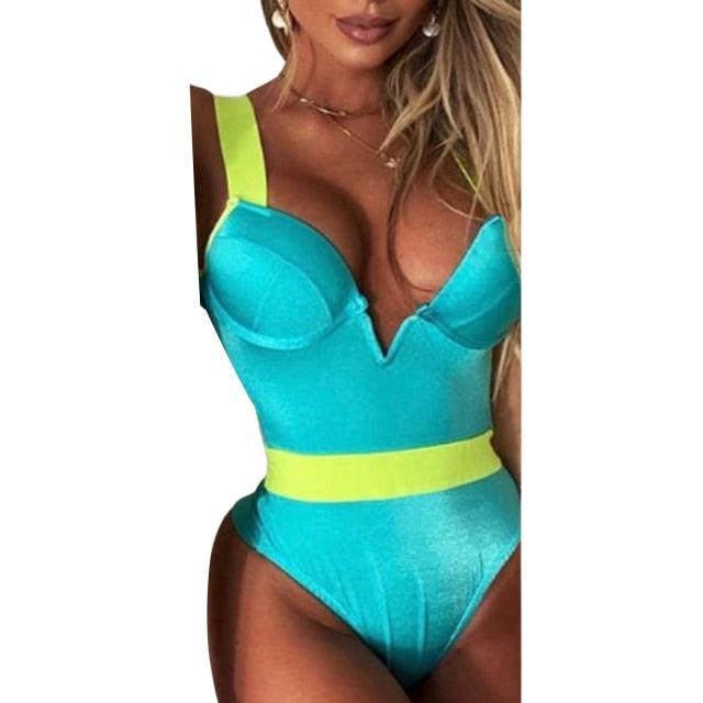 New Bikini Sets Black Push Up Swimsuit Women Neon Patchwork Bikini Swimsuit 2 Piece Cutout Molded Push Up Bathing Suit Women Swimwear Splicing Bathing Suit Holiday Beach Swimming Suit Stevvex